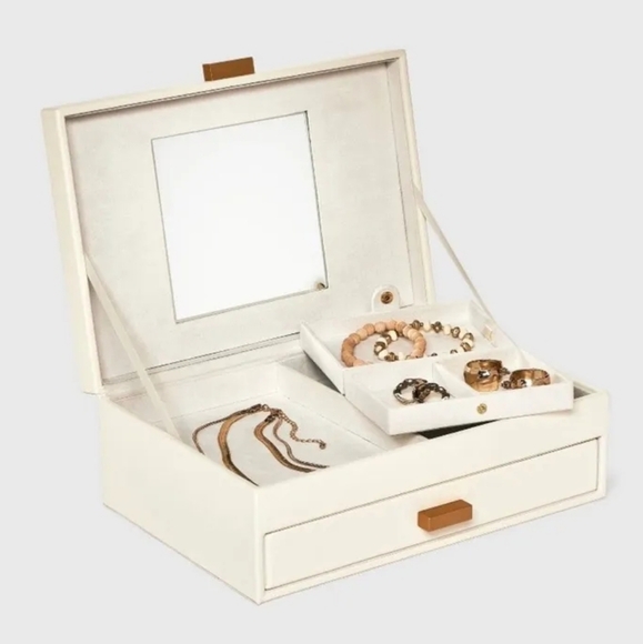 New Elegant Off-White Jewelry Box With Mirror And Drawer - Picture 1 of 17
